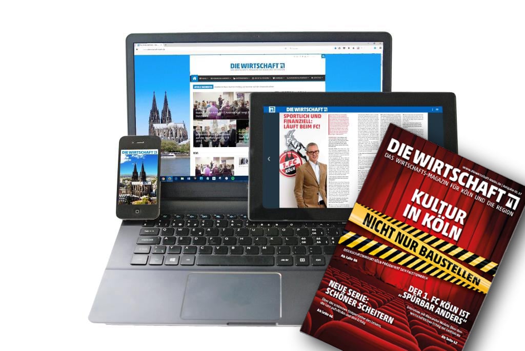 Ab sofort gibt es DIE WIRTSCHAFT KÖLN nicht nur als Print-Magazin oder als Online-Portal, sondern auch als kostenlose App für das Smartphone und Tablet - copyright: Die Wirtschaft Köln