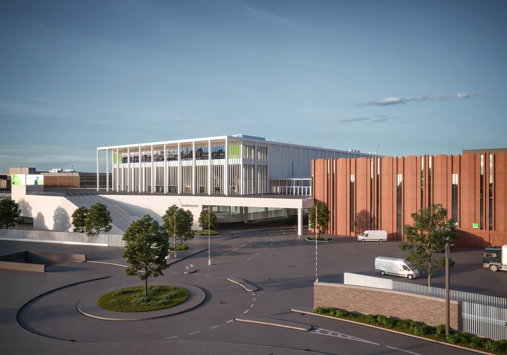 Das neue Gebäude stellt das zentrale Element des Investitionsprogramms Koelnmesse 3.0 dar. Credit: Koelnmesse GmbH / JSWD 
