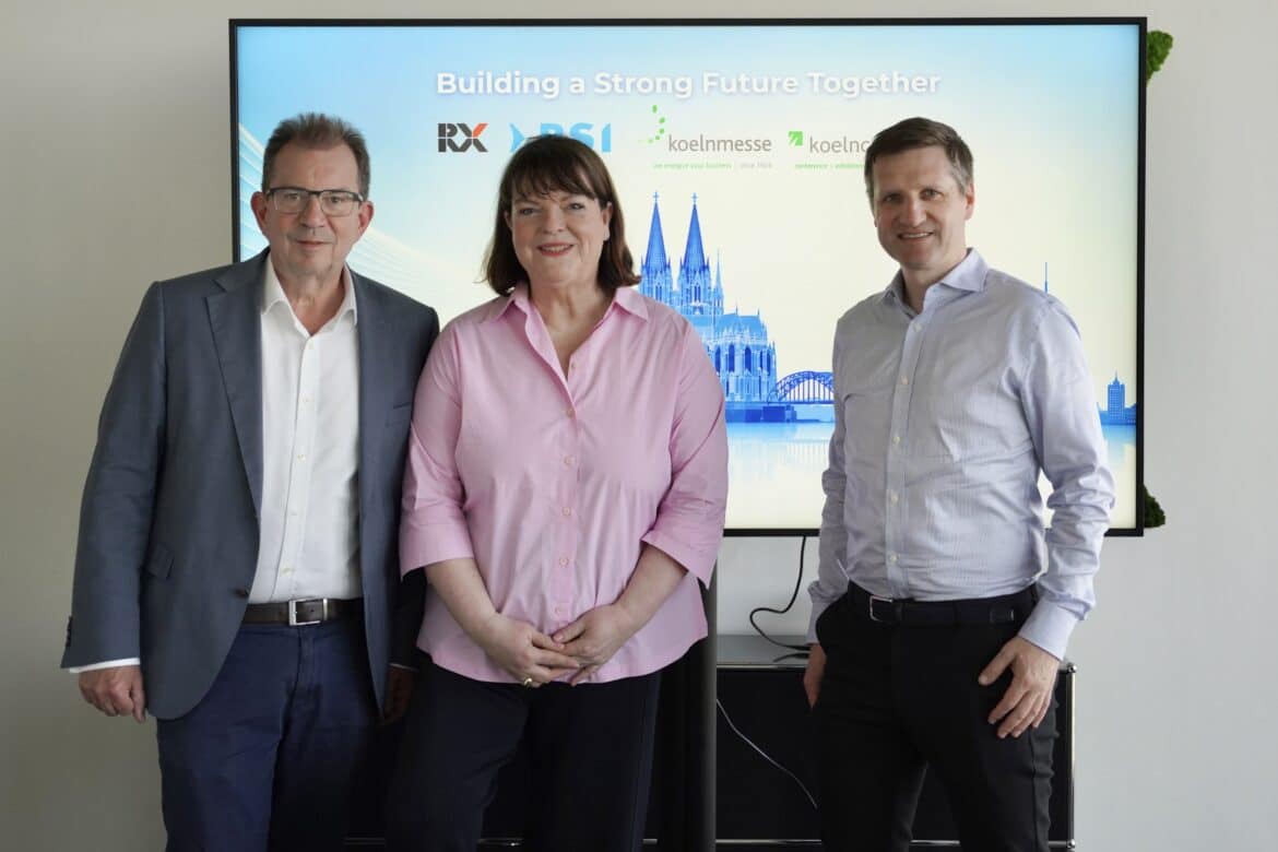 Ralf Nüsser, Geschäftsführer der Koelncongress GmbH; Petra Lassahn, PSI Event Director für RX Deutschland GmbH; sowie Michael Köhler, Geschäftsführer RX Deutschland GmbH